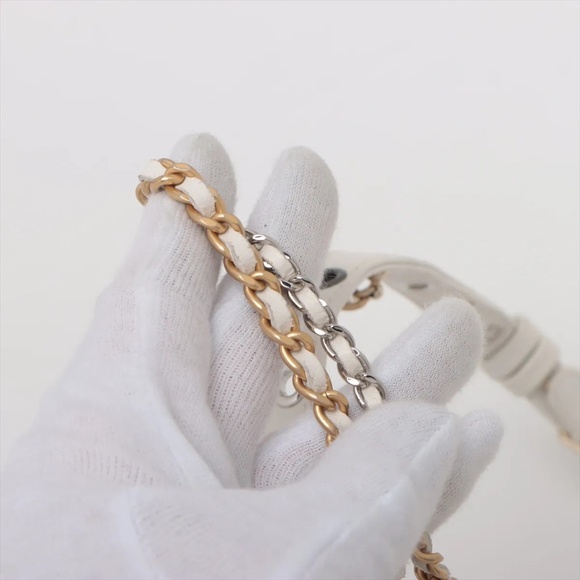 Chanel Mini Matelasse White Lambskin Belt Bag Gold x Silver Metal - Picture 4 of 11